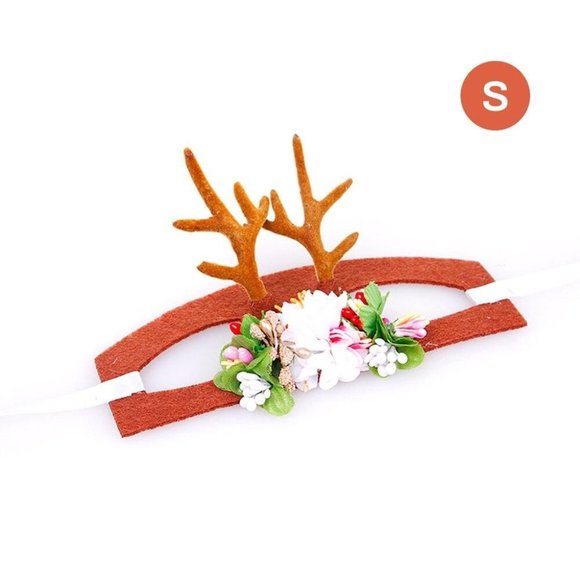 Pet Elk Cat Antler Headband Flower Pet Headwear Christmas Deco Costume Cosplay - Picture 6 of 8